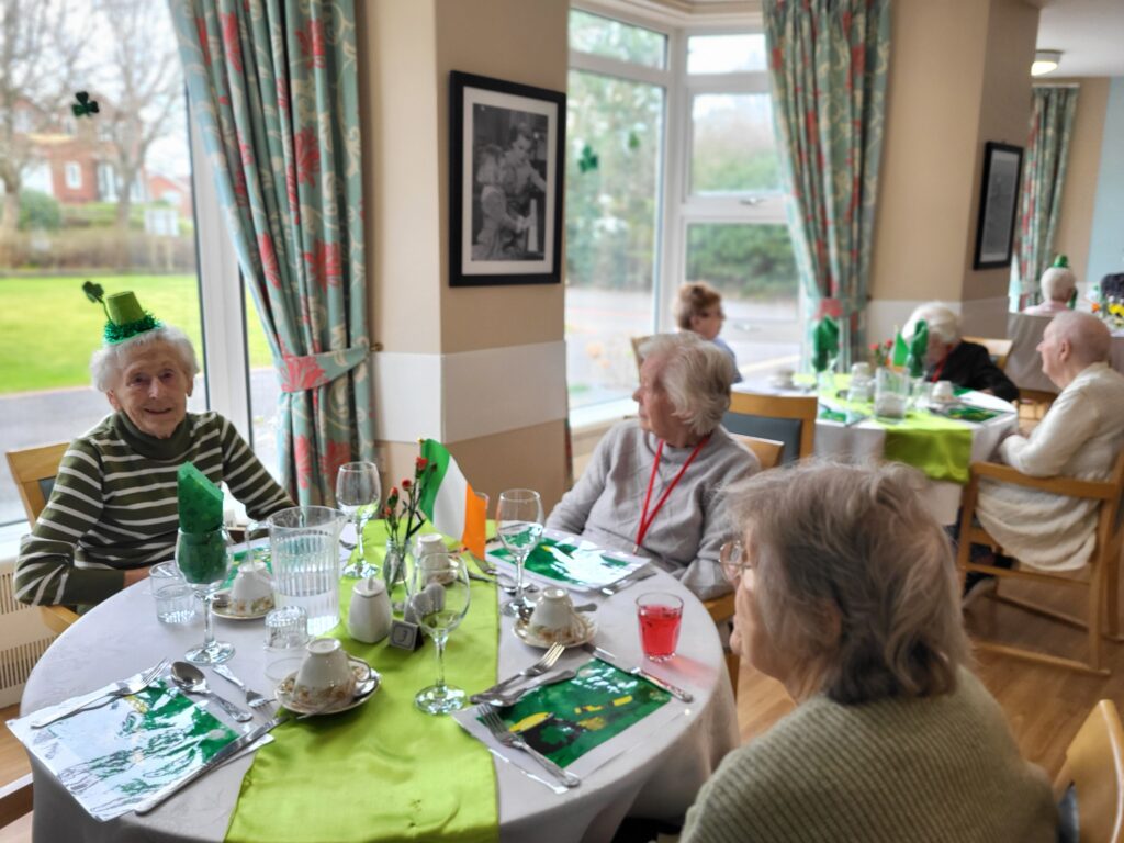 Residents enjoying St Patrick's Day lunch