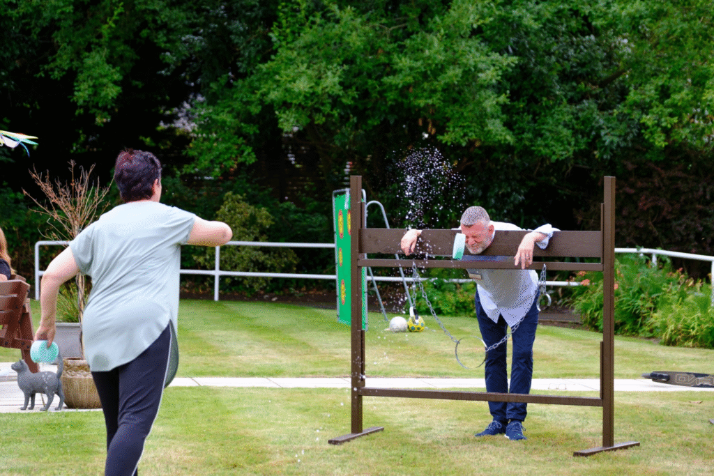 Residents playing games in the garden